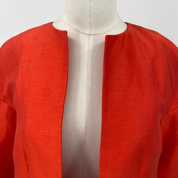 LK Bennett Open Front Blazer Jacket Bolero Cropped Silk Linen Orange Womens 4 - Picture 4 of 7